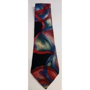 Cambridge Classics Mervyns 100% Italian Silk Necktie Blue w/ Red Abstract Design